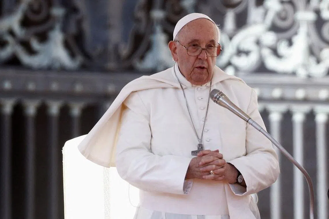 FILE PHOTO: Pope Francis leads the weekly general audience in Saint Peter's Square, at the Vatican, November 8, 2023. REUTERS/Guglielmo Mangiapane