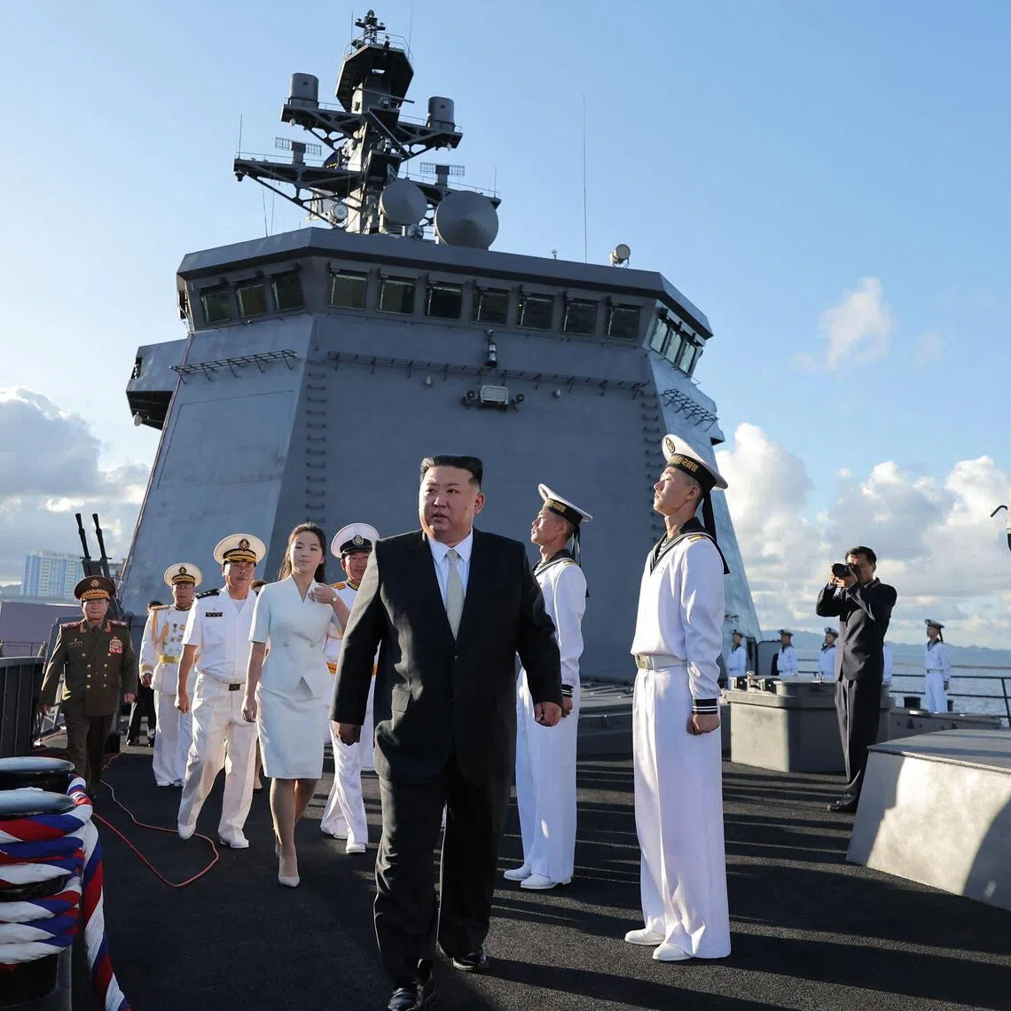 North Korean leader Kim Jong Un touring the destroyer Kang Kon during a commissioning ceremony on Sept 6.