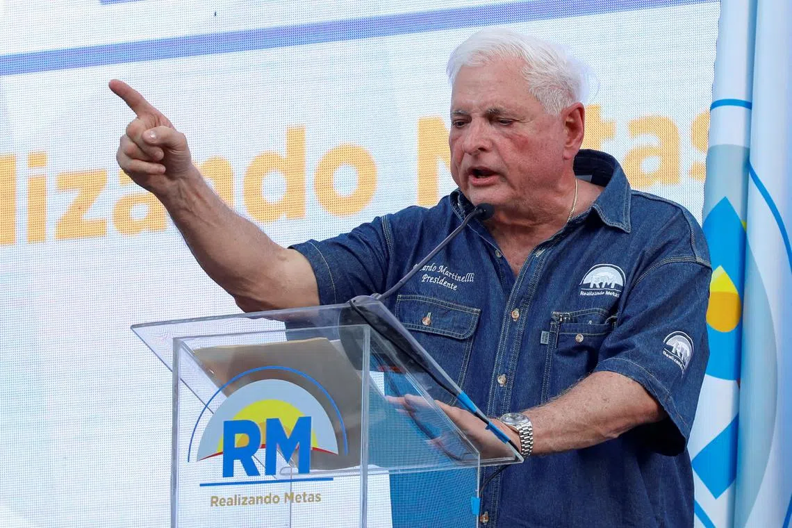Panama's former President Ricardo Martinelli gestures during his 2024 presidential campaign kick-off event, in Panama City, Panama February 3, 2024. REUTERS/Aris Martinez/File Photo