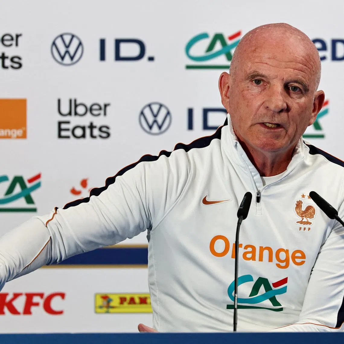 Soccer Football - FIFA World Cup 2026 - France Press Conference - Bentley University, Waltham, Massachusetts, U.S. - July 6, 2026 Interim France coach Guy Stephan during a press conference. IMAGN IMAGES via Reuters/Winslow Townson