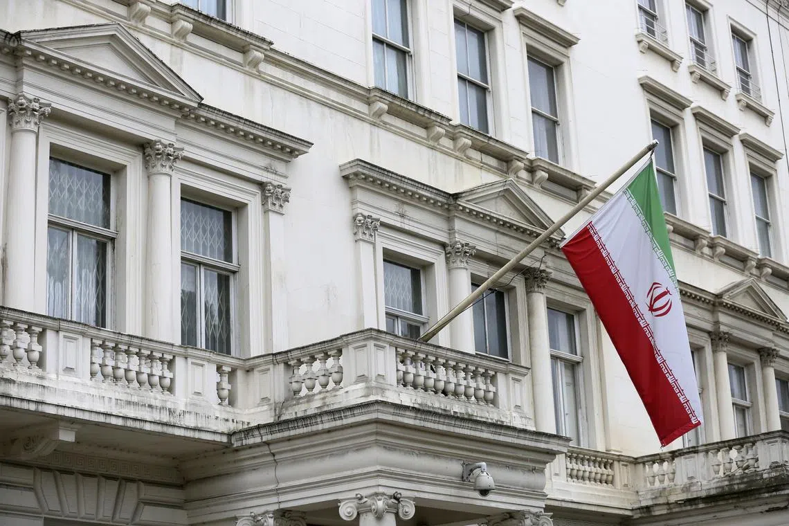 FILE PHOTO: The Iranian national flag flies outside the Iranian embassy in central London, Britain August 20, 2015. REUTERS/Paul Hackett/File Photo