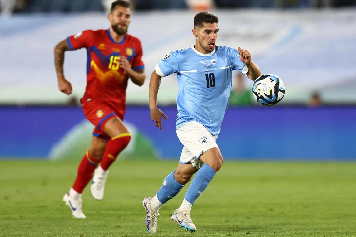 Israel's Manor Solomon in action against Andorra in a Euro 2024 qualifier.