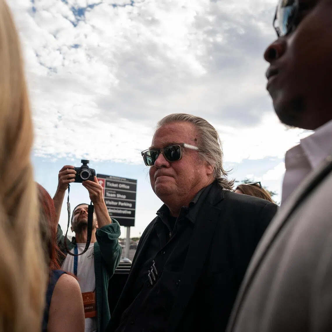 Podcaster Steve Bannon at a memorial service for Charlie Kirk on Sept 21. Bannon publicly threw his support behind President Donald Trump’s talk of seeking a third term, in defiance of a constitutionally-mandated two-term limit.