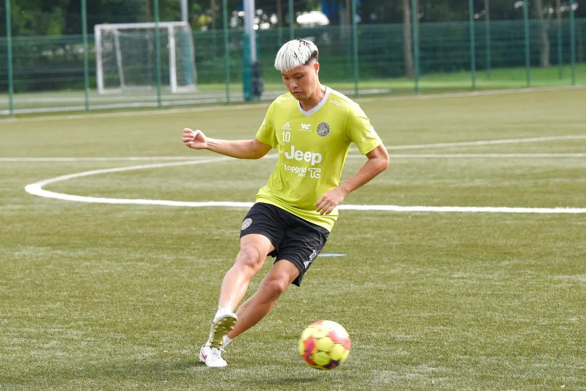 Balestier Khalsa's Ryoya Taniguchi during a training session before Friday's match against Albirex Niigata.

ST PHOTO: EUGENE TAN