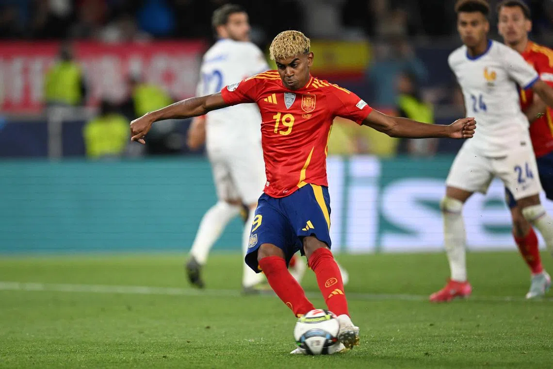 Spain's Lamine Yamal scored twice and was named Man of the Match in a 5-4 win over the French in Stuttgart on June 5.