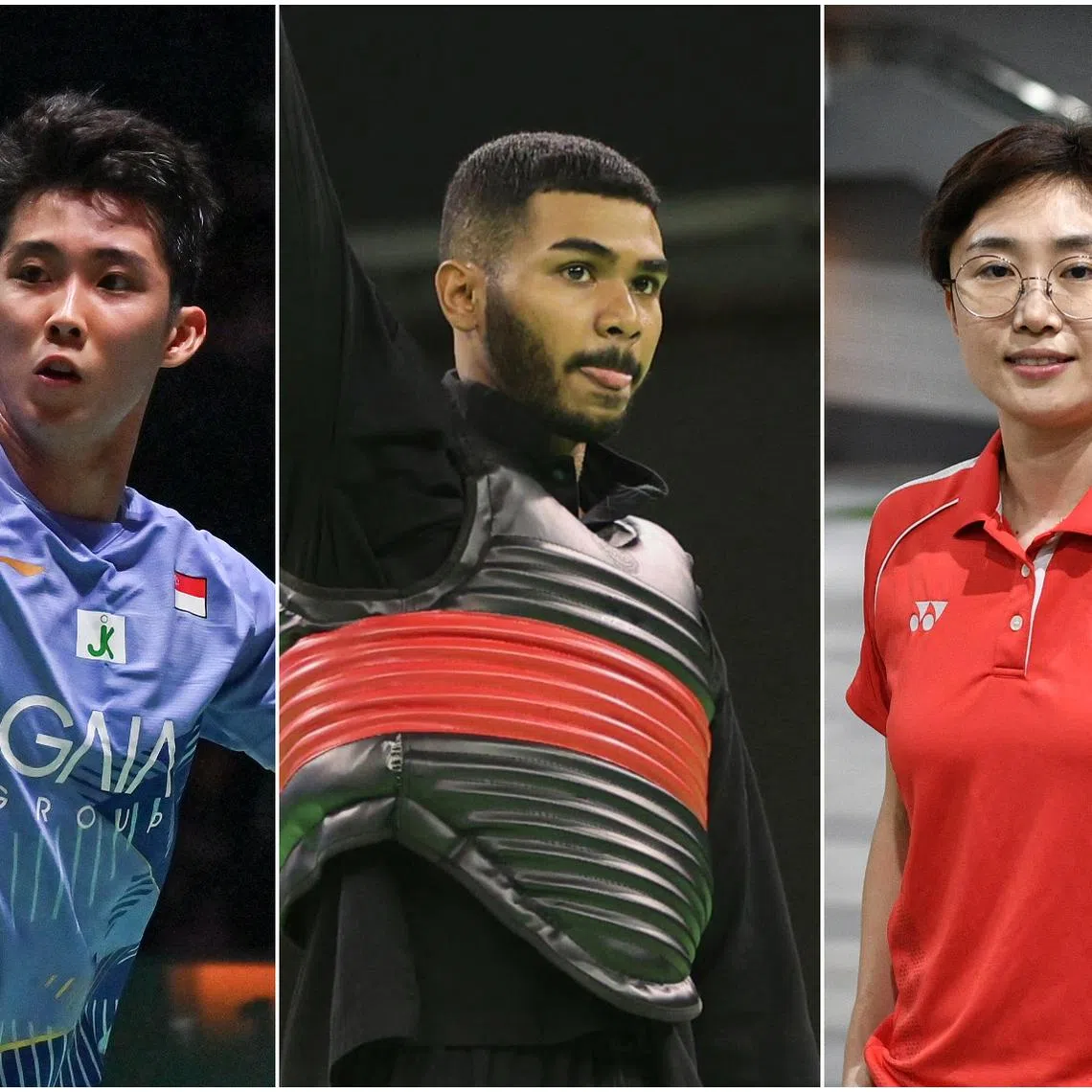 (From left) Badminton star Loh Kean Yew, silat world champion Sheik Farhan Sheik Alau’ddin and former table tennis player Feng Tianwei.