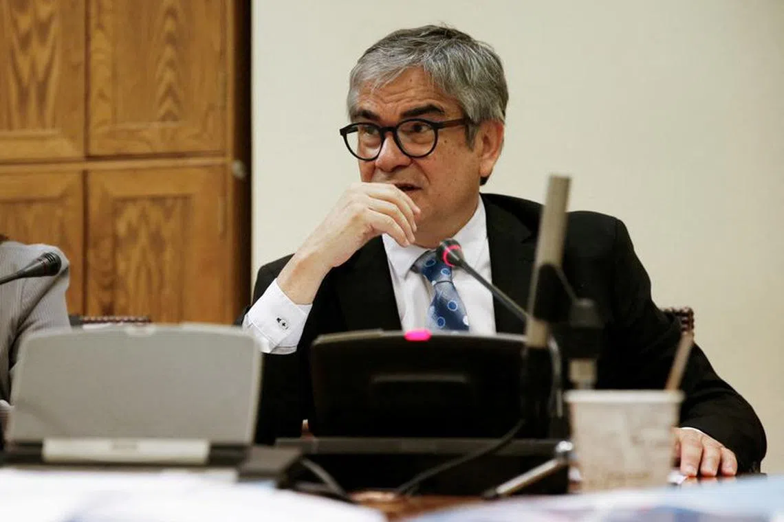 FILE PHOTO: Chile's Finance Minister Mario Marcel speaks during the finance commission of Chile’s Senate vote for the mining royalty bill at the congress, in Valparaiso, Chile April 18, 2023. REUTERS/Rodrigo Garrido/File Photo