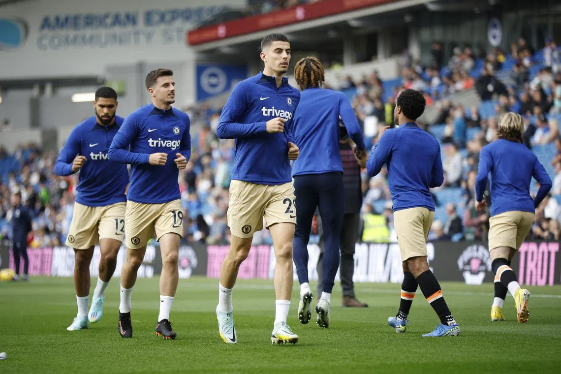 Chelsea's Kai Havertz, Mason Mount and Ruben Loftus-Cheek ahead of their clash against Brighton & Hove Albion in October.
