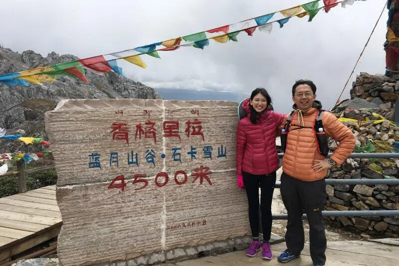 Mr Sim Wong Hoo (right) pictured with the writer at Shika Snow Mountain in Shangri-la County in China's Yunnan Province in 2018. 