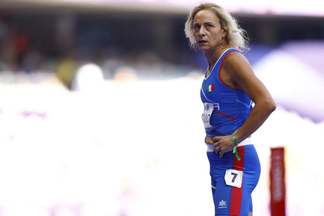 Valentina Petrillo of Italy after the heats of the T12 400m at the Paris Paralympics on Sept 2. She became the first openly transgender athlete in Paralympics history.