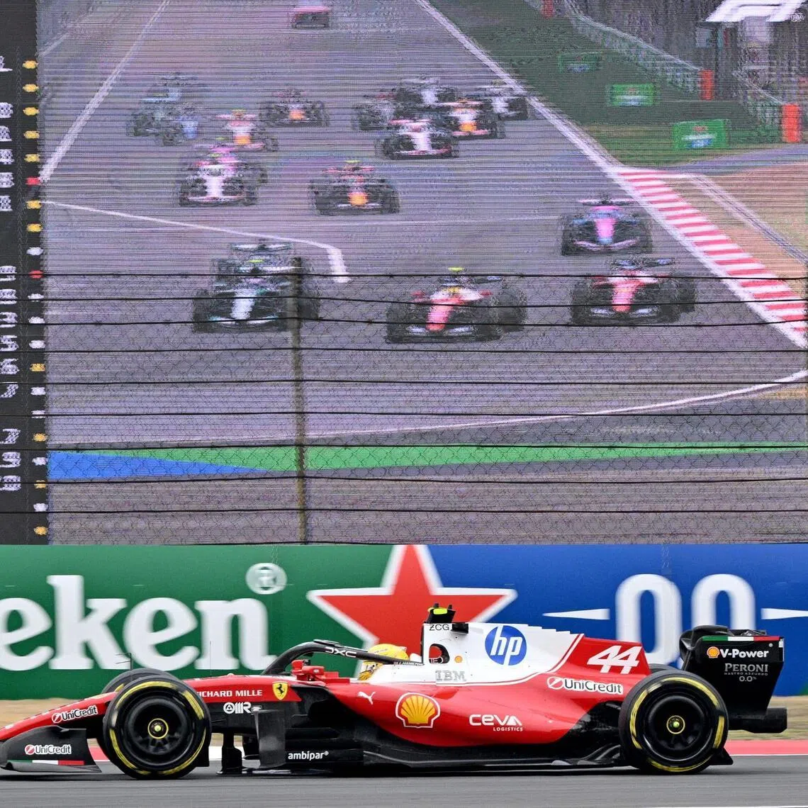 Ferrari's Lewis Hamilton drives during the Formula One Chinese Grand Prix at the Shanghai International Circuit.