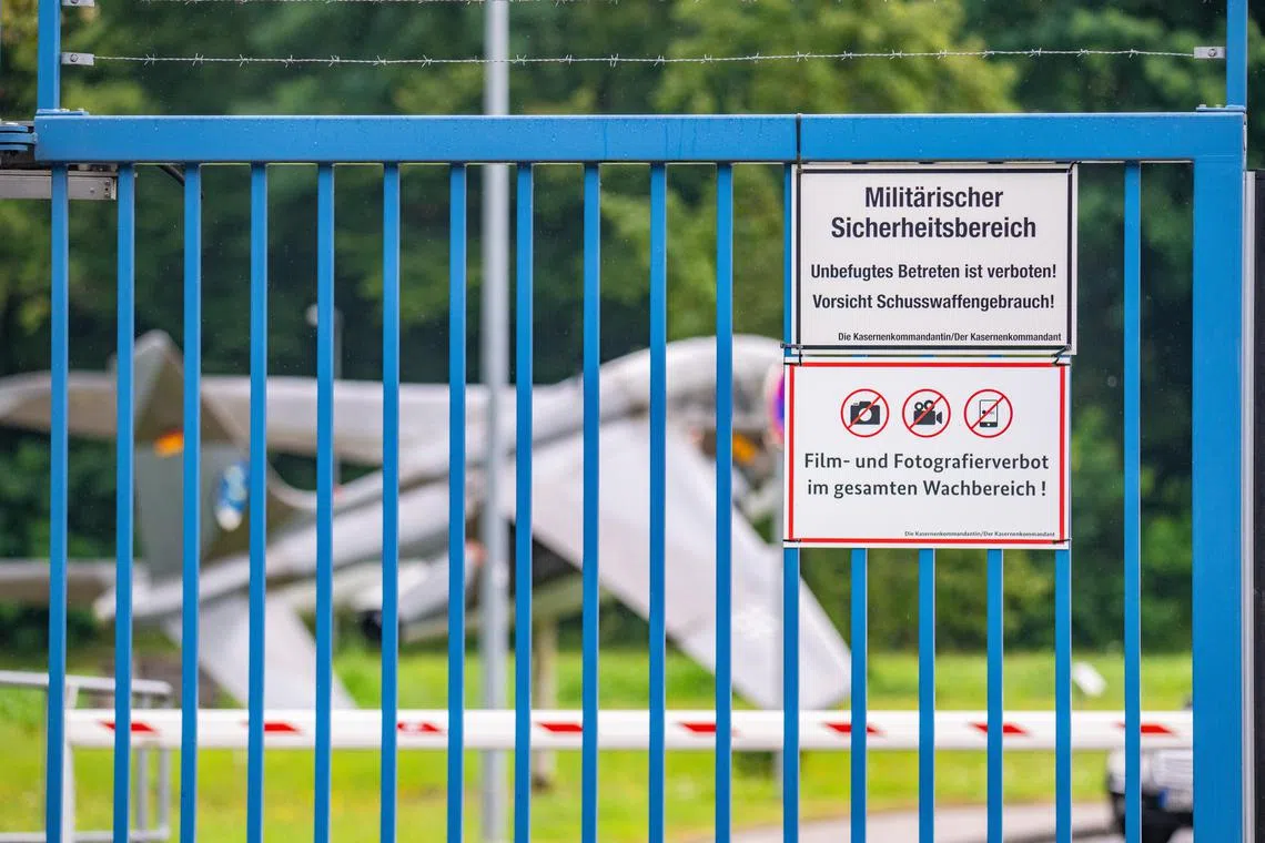 The two facilities allegedly targeted are a Bundeswehr base at Cologne-Wahn (above) and a Nato airfield in nearby Geilenkirchen.
