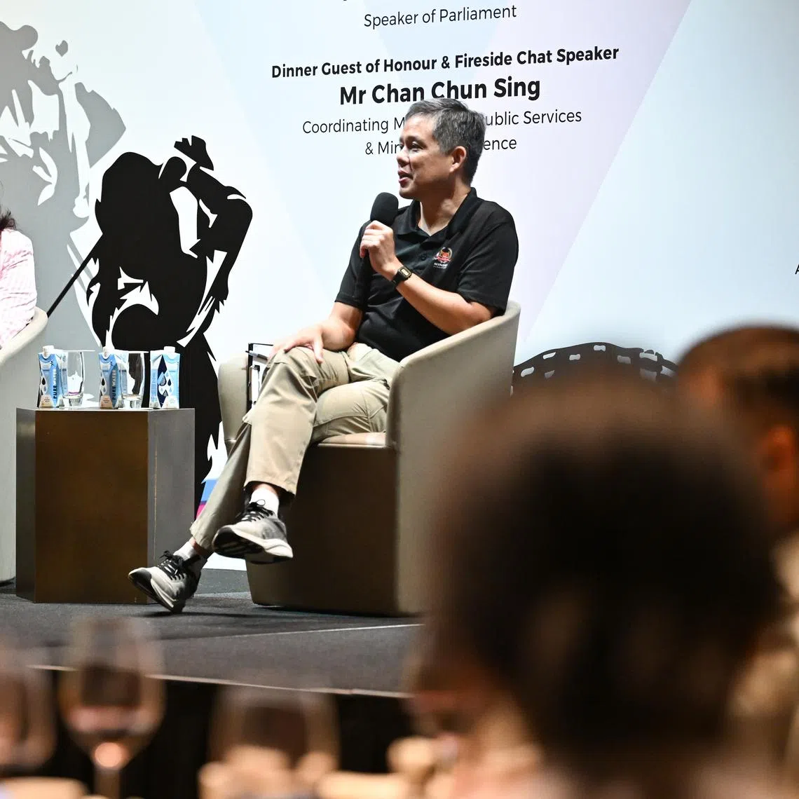 Coordinating Minister for Public Services Chan Chun Sing at a fireside chat moderated by American Chamber of Commerce in Singapore chief executive Lei Hsien-Hsien on March 13.