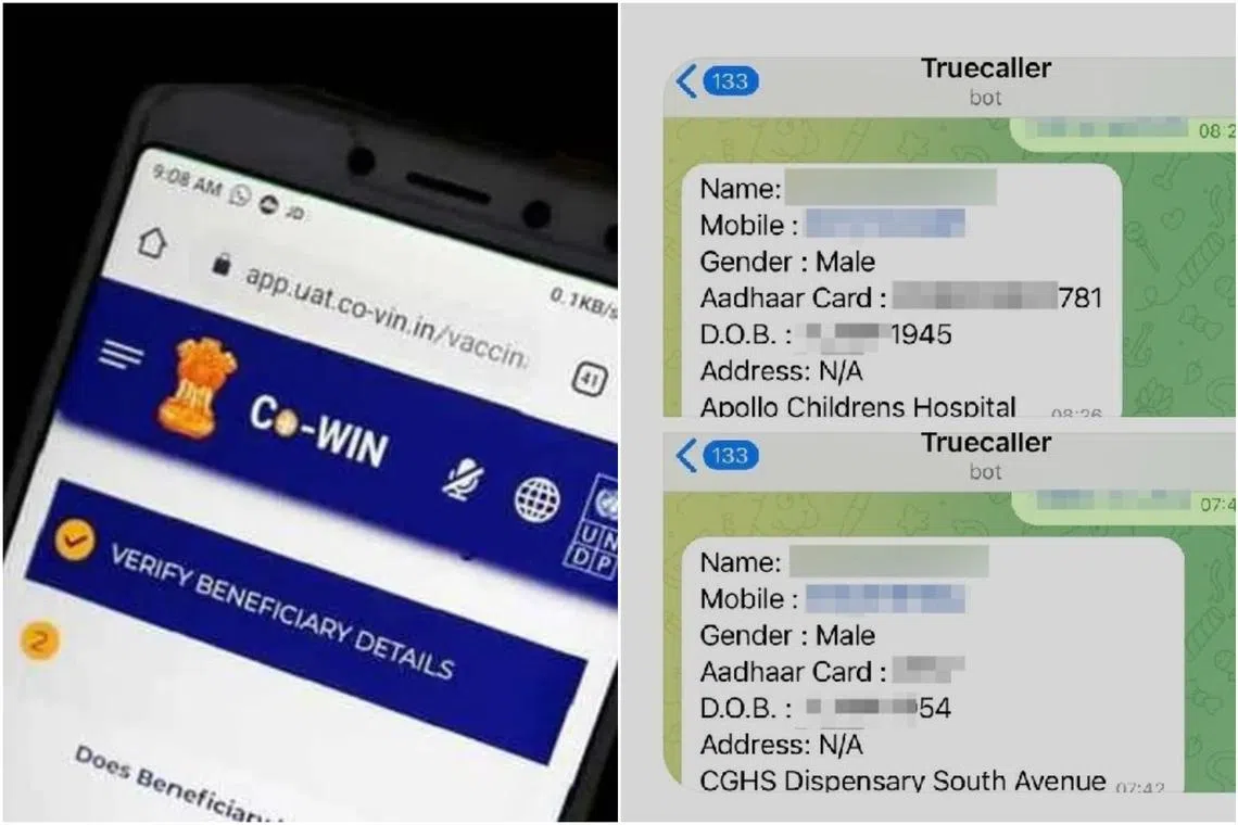 Users posted screenshots of a bot using Telegram to pull individual data from phone numbers entered in the CoWIN vaccine portal.