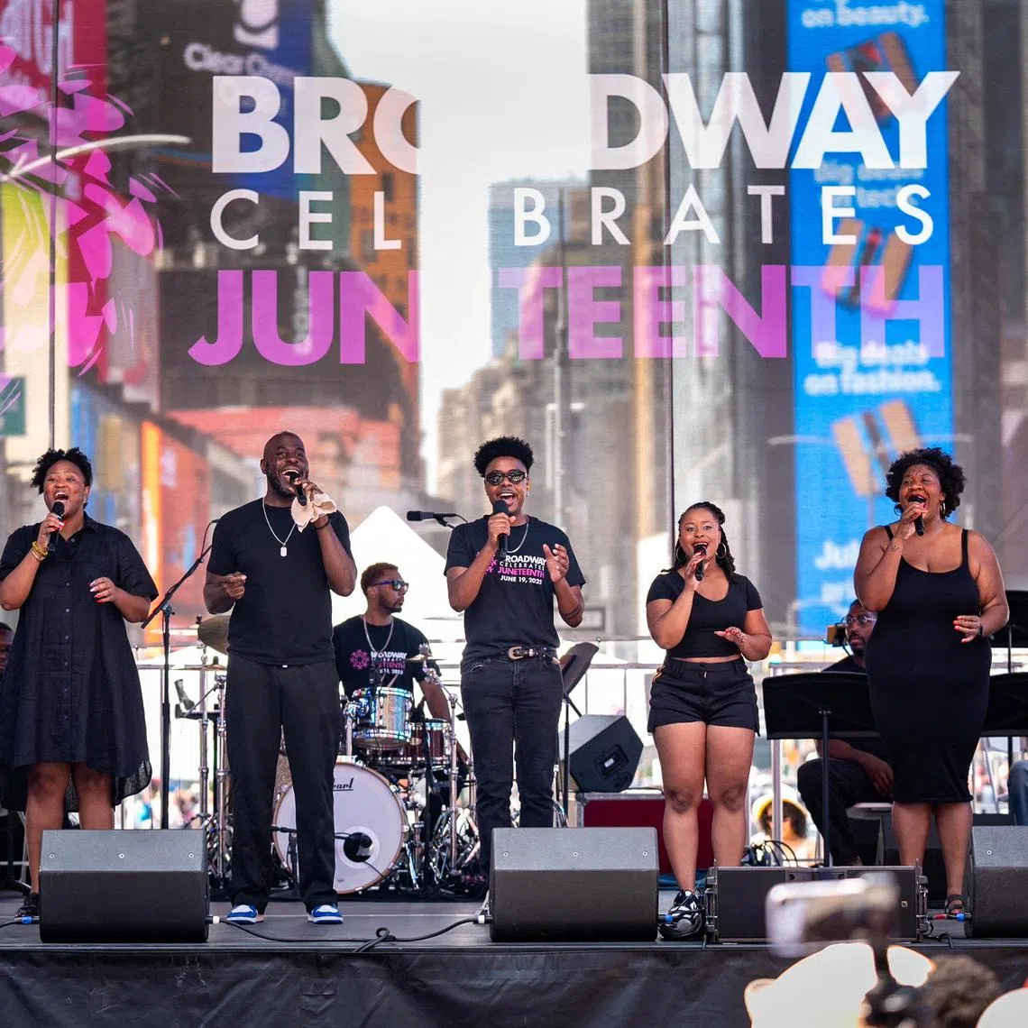 People perform during the Broadway Celebrates Juneteenth concert at Times Square in New York City, US, on June 19.