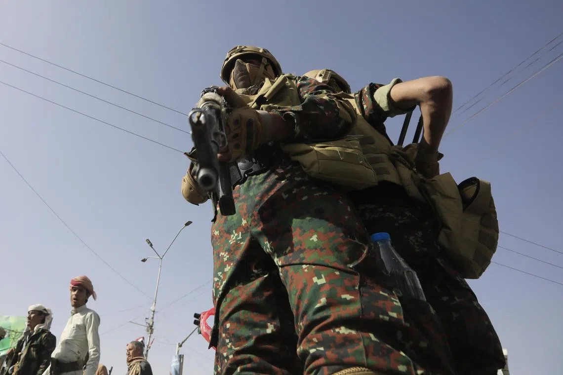 Houthi soldiers patrol a street in Sana'a, Yemen, 16 May 2025. At least one person was killed and nine others wounded in Israeli airstrikes on two Houthi-controlled Red Sea ports in Yemen in response to the escalation of Houthi missile-drone attacks on Israel, the Houthi-controlled Health Ministry reported. 