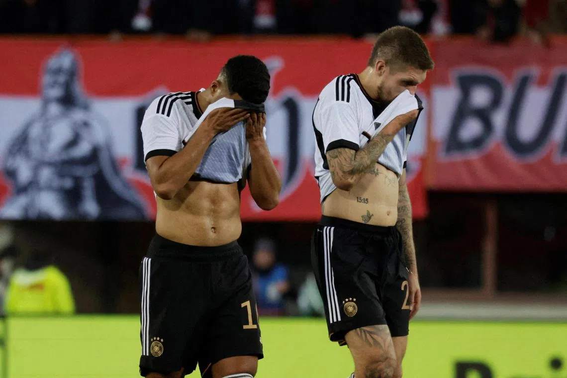 Germany players looking dejected after losing 2-0 to Austria in a friendly match in Vienna.