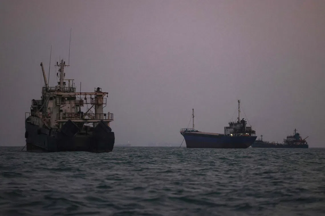 Vessels transit the Strait of Hormuz off the coast of the port city of Bandar Abbas in southern Iran on September 5, 2026.