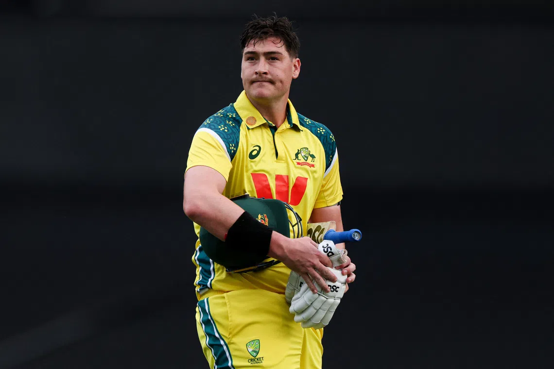 FILE PHOTO: Cricket - One Day International - Australia v India - Sydney Cricket Ground, Sydney, Australia  - October 25, 2025 Australia's Matt Renshaw walks after losing his wicket REUTERS/Hollie Adams/ File Photo