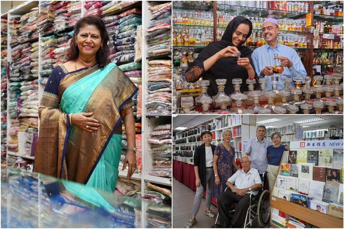 (Clockwise from left) Mrs Rani Kumar, Dakshaini Silks’ founder and managing director; Mr Haji V. Syed Mohamed, managing director of VSS Varusai Mohamed & Sons; and Maha Yu Yi's manager Sung Yuen Ling, Ms Goh Mui Keow, founder Sung Teo Chu, managing director Sung Jee Tong and account manager Toh Lay Tin.