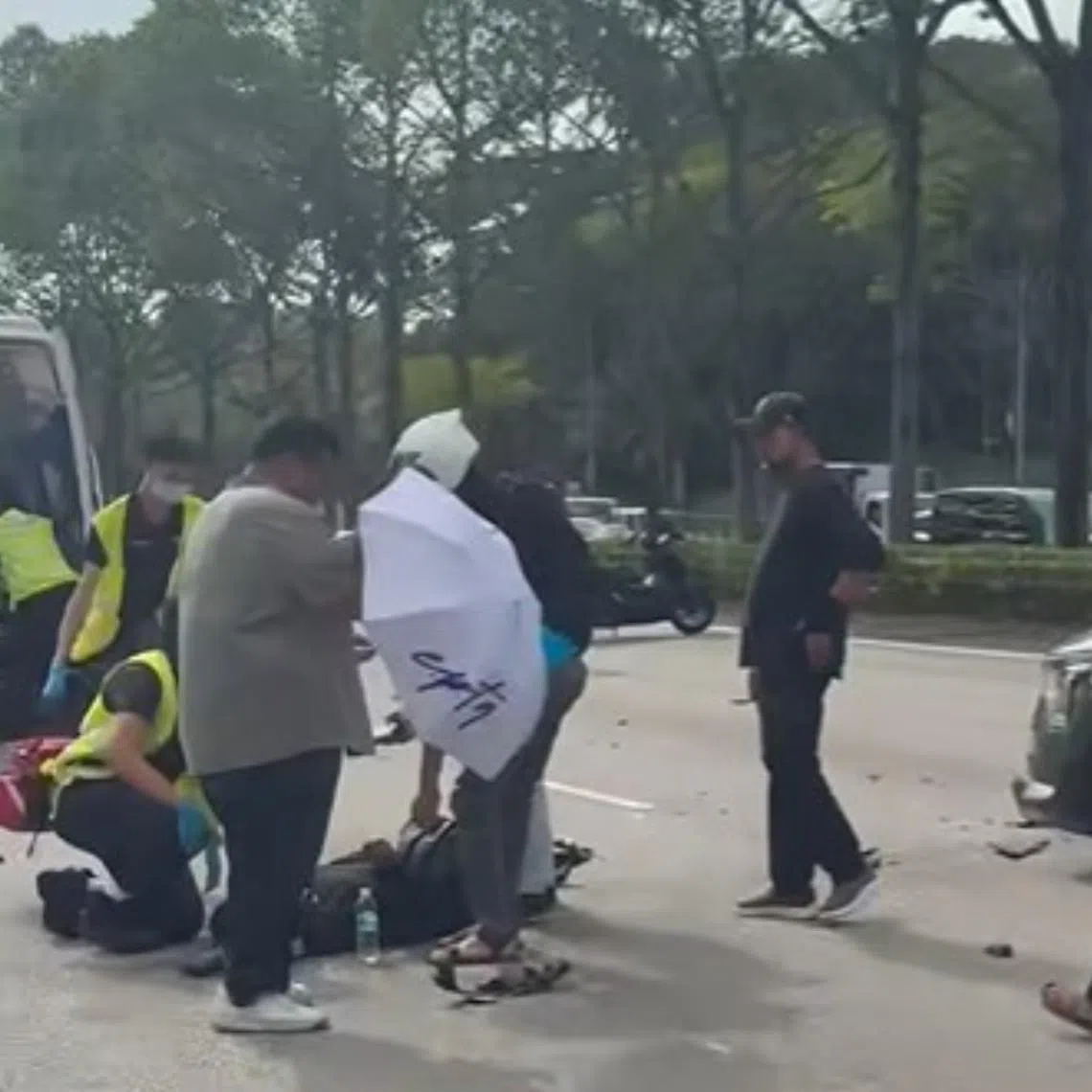The motorcyclist, a 29-year-old man, was conscious when taken to Tan Tock Seng Hospital.
