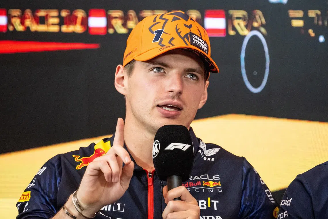 Red Bull's Max Verstappen at the drivers' press conference ahead of the Austrian grand prix.