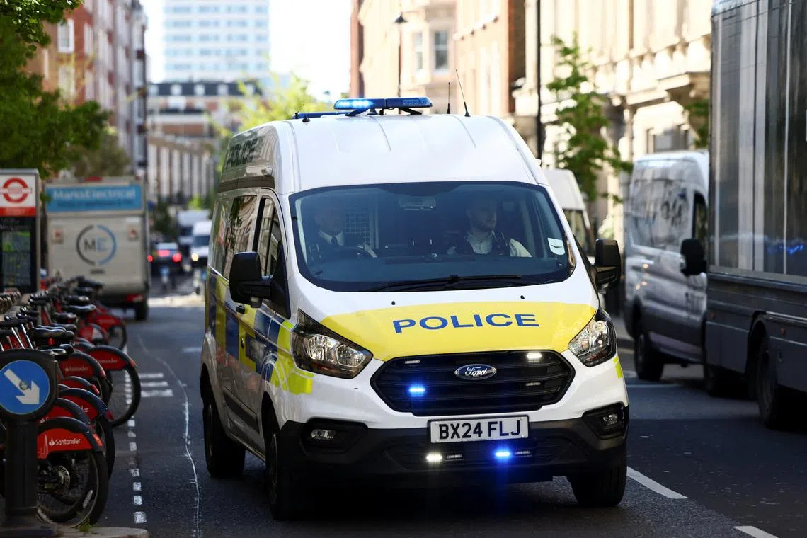 A van arrives at Westminster Magistrates Court on the day Essa Suleiman appears in the court, after he was charged with the attempted murder of two Jewish men during an antisemitic attack in Golders Green on Wednesday, in London, Britain, May 1, 2026. REUTERS/Jack Taylor