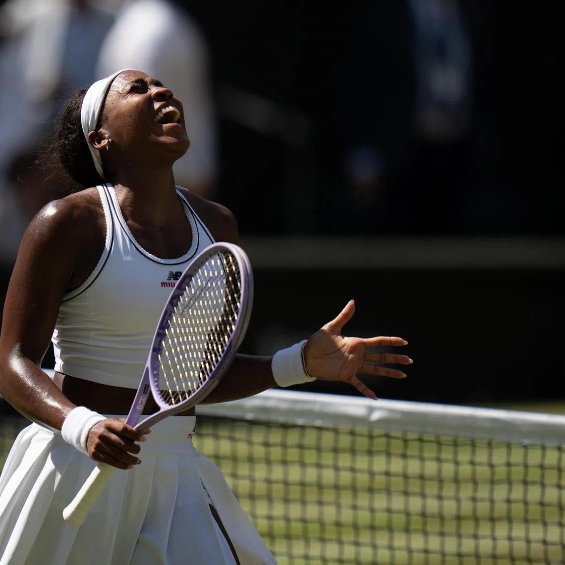 Jul 7, 2026; London, United Kingdom; Coco Gauff of the United States celebrates winning her match against Jessica Pegula of the United States on day nine at All England Lawn Tennis and Croquet Club.  Mandatory Credit: Susan Mullane-Imagn Images