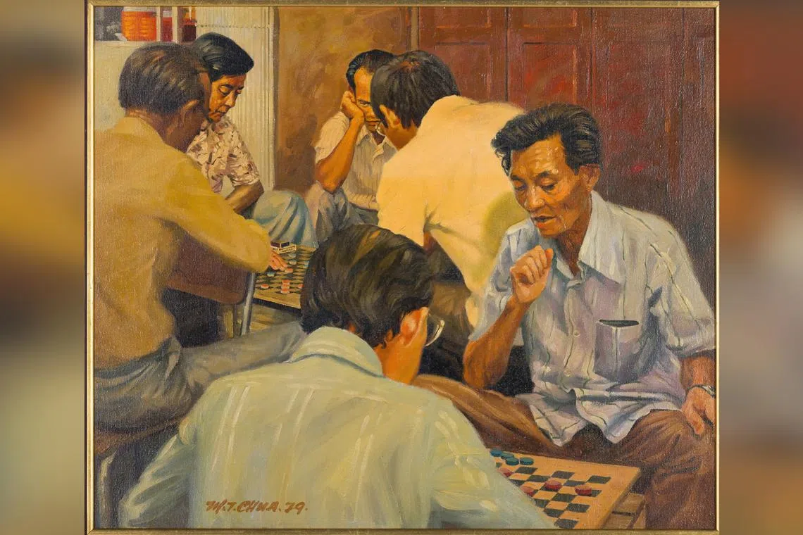 Chess Players (1979) by Chua Mia Tee is an oil painting featured in the book and at the 100 Years Of Singapore Art exhibition.