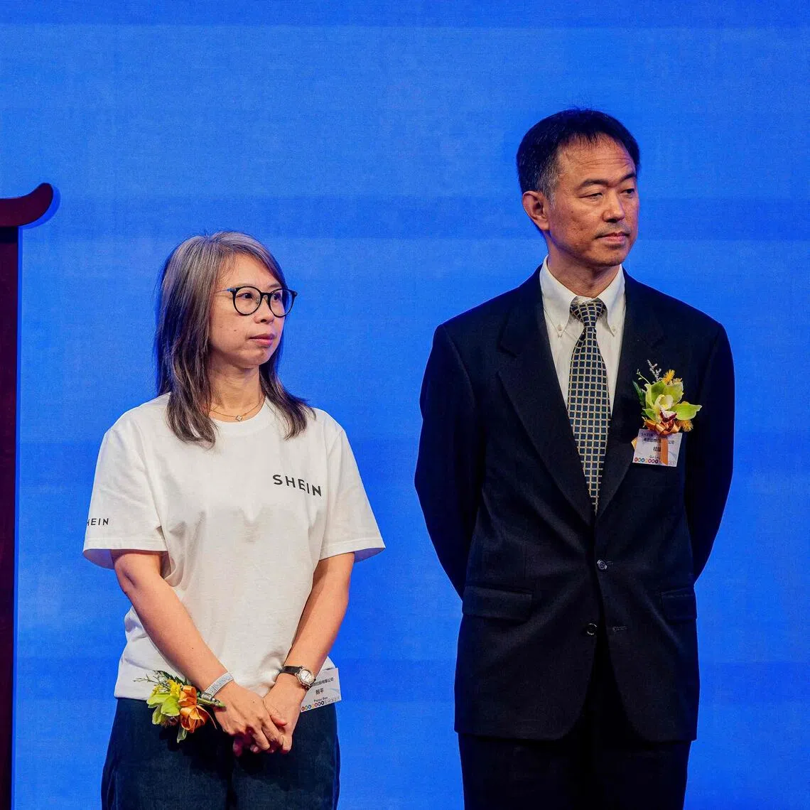 Shein senior vice-president of investment Poppy Bao (left) and chief financial officer Leigh Gui at its IPO listing ceremony at the Hong Kong stock exchange on Sept 1.