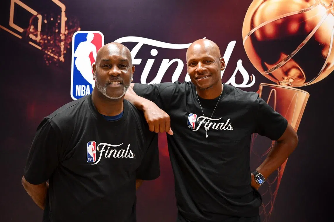 ST20240612_202488878724 Kua Chee Siong/ dlnba12/ 
Profile of NBA legends Gary Payton (left) and Ray Allen (right), where they will talk about the ongoing NBA Finals between Boston Celtics and Dallas Mavericks, as well as their own championship-winning careers at the Singapore Sport Institute on June 12, 2024.