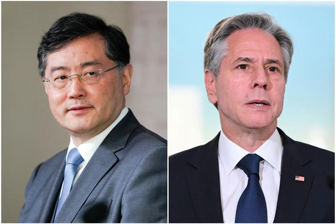 China’s Foreign Minister Qin Gang (left) told US Secretary of State Antony Blinken in a phone call that US should stop interfering in the country’s affairs.