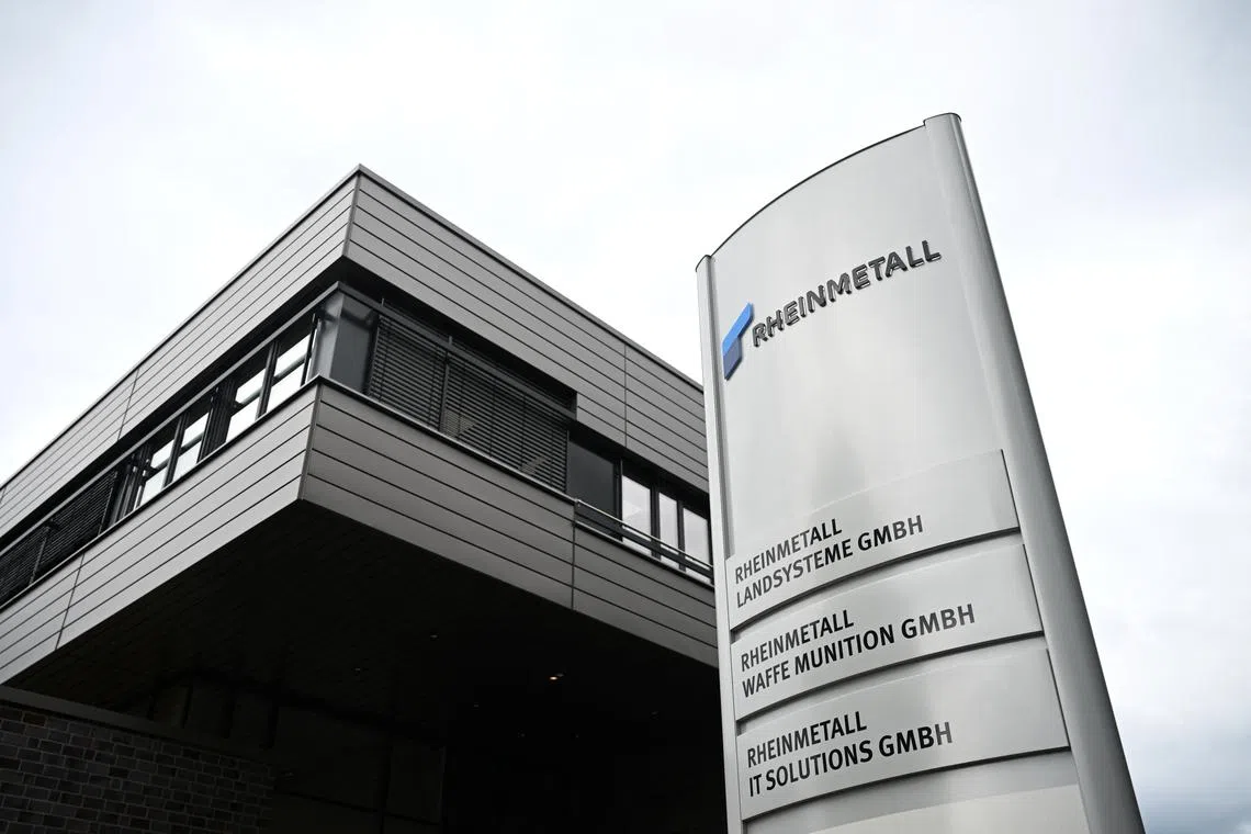 A sign at a plant of ammunition maker Rheinmetall in Unterluess, Germany, on July 24. 