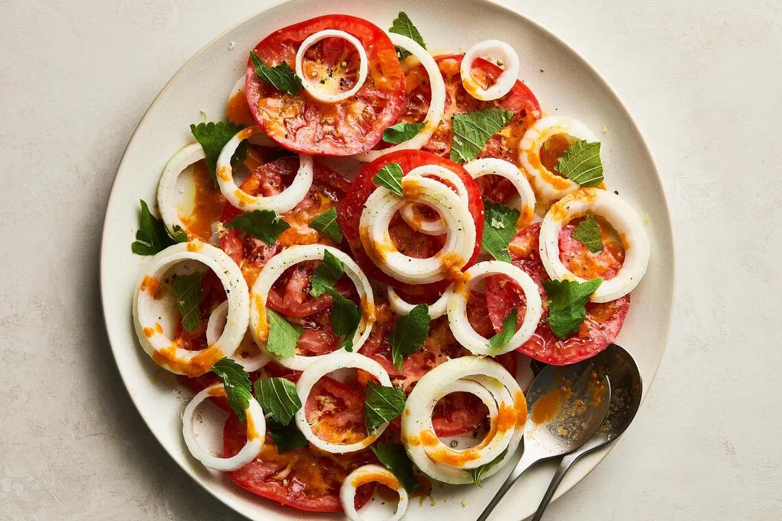 Enjoy this tomato salad alongside a richer main dish, such as grilled steak, pork or chicken.