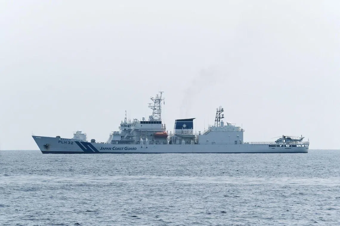 A Japanese Coast Guard vessel in a trilateral exercise with the Philippines and the US off the coast of the Bataan peninsula. 