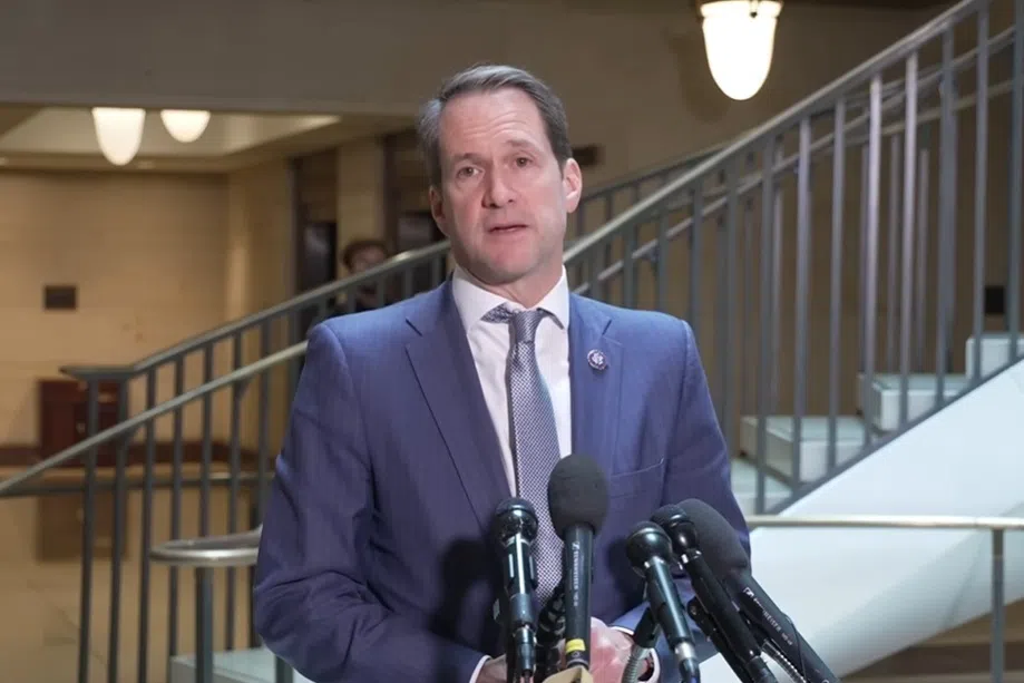 US Representative Jim Himes speaking to the media after watching a video of the Sept 2 strike that killed 11 suspected drug traffickers, at a Dec 4 Senate hearing.