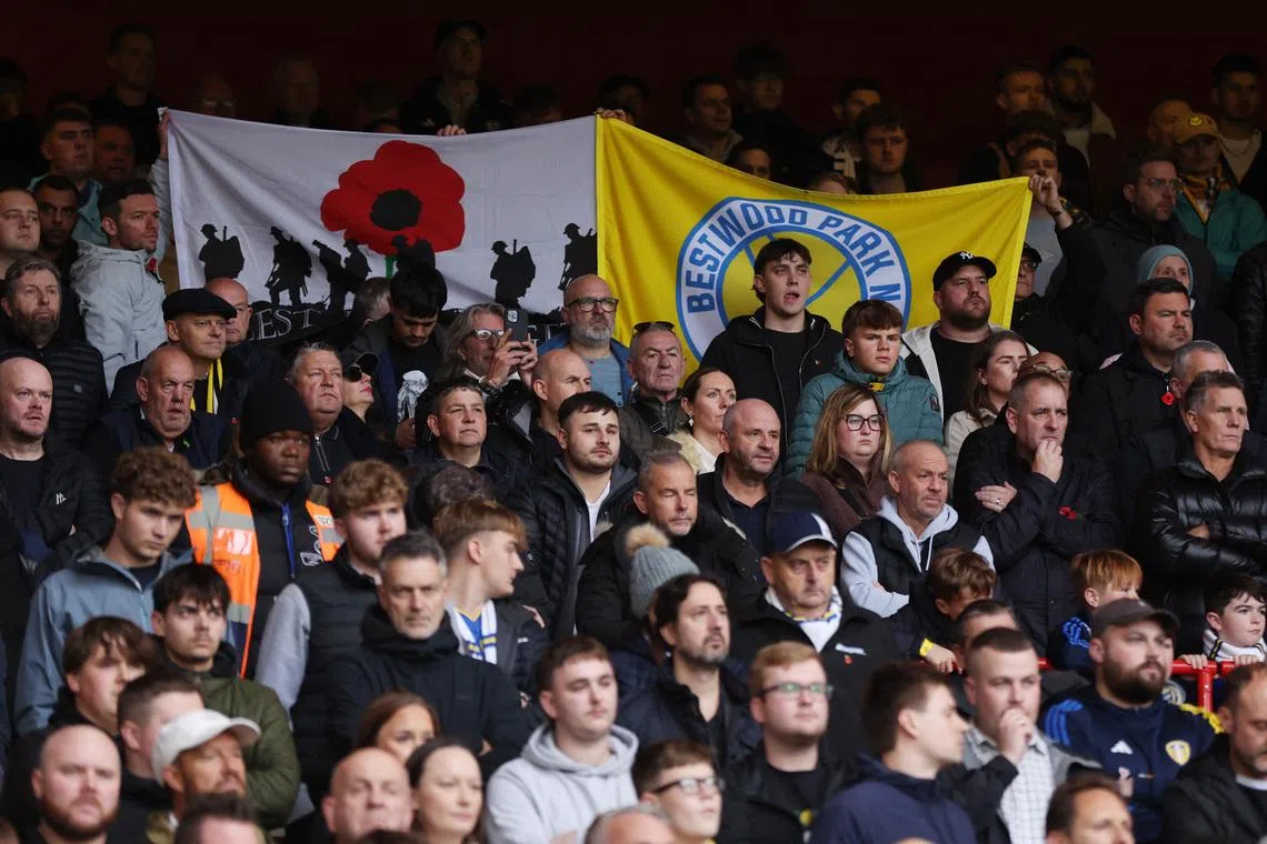 Soccer Football - Premier League - Nottingham Forest v Leeds United - The City Ground, Nottingham, Britain - November 9, 2025  Leeds United fans inside the stadium before the match REUTERS/Chris Radburn