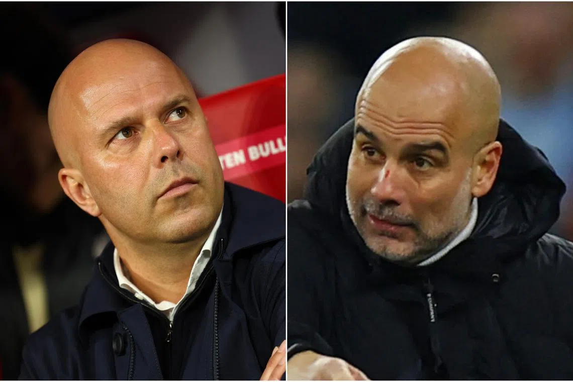 Liverpool manager Arne Slot (left) continues to defy expectations while Manchester City manager Pep Guardiola seems in desperate need of a break.