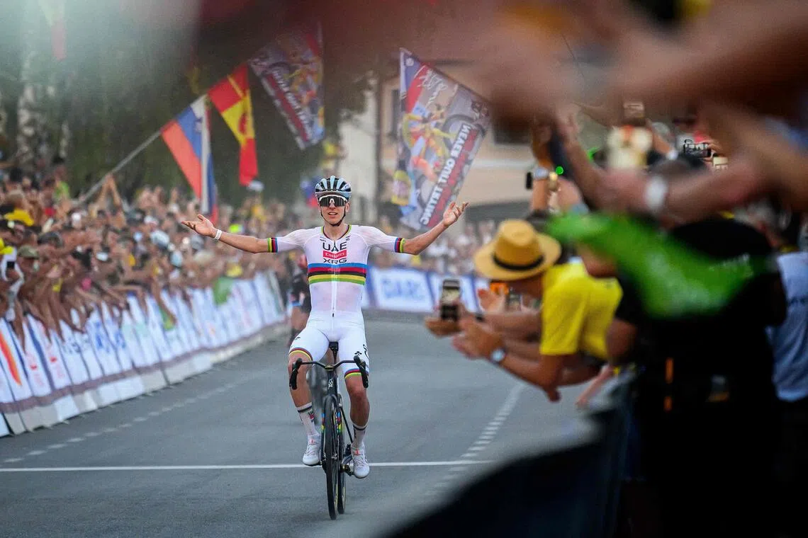 Five-time Tour de France winner Tadej Pogacar wins the Tadej Pogacar’s Criterium Elite Men’s race in his home town Komenda in Slovenia, on July 31.