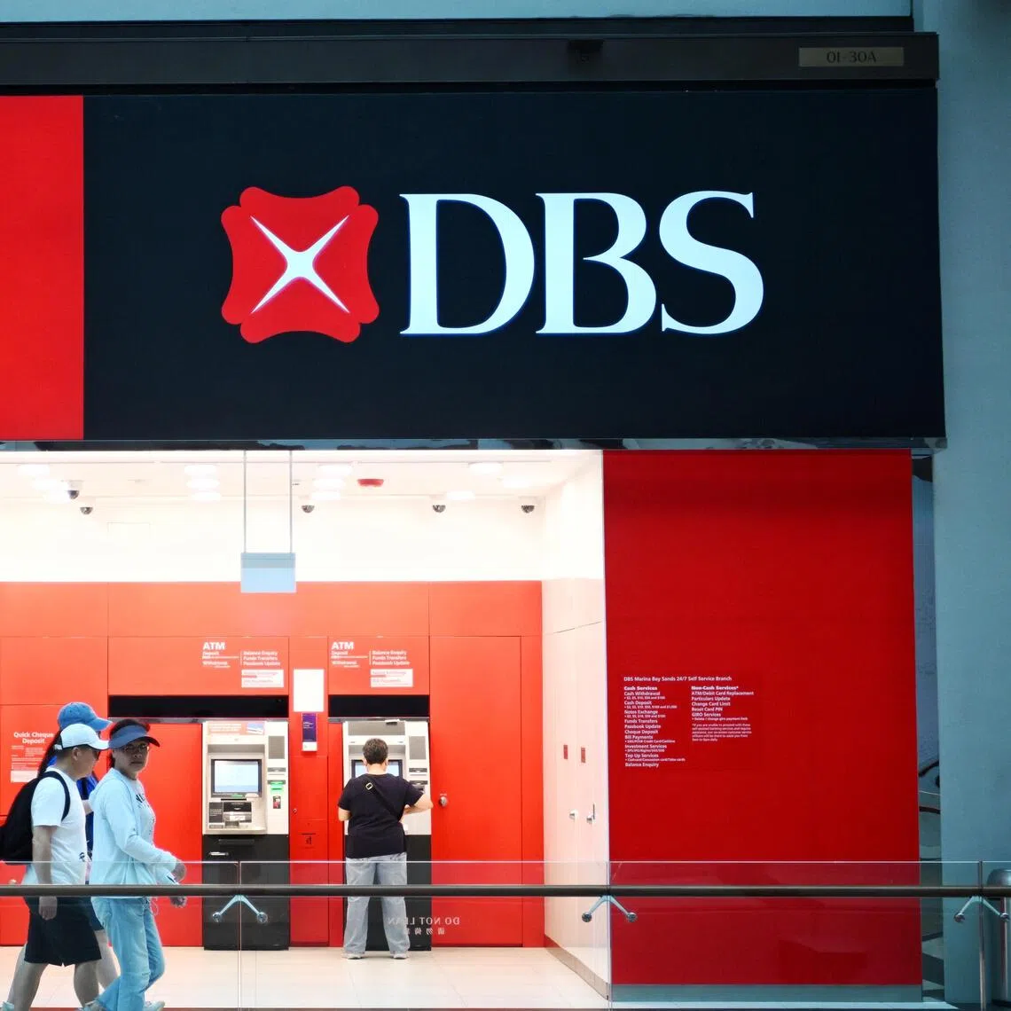 DBS' third-quarter net profit was down from a year ago but beat the $2.79 billion forecast by analysts in a Bloomberg poll.