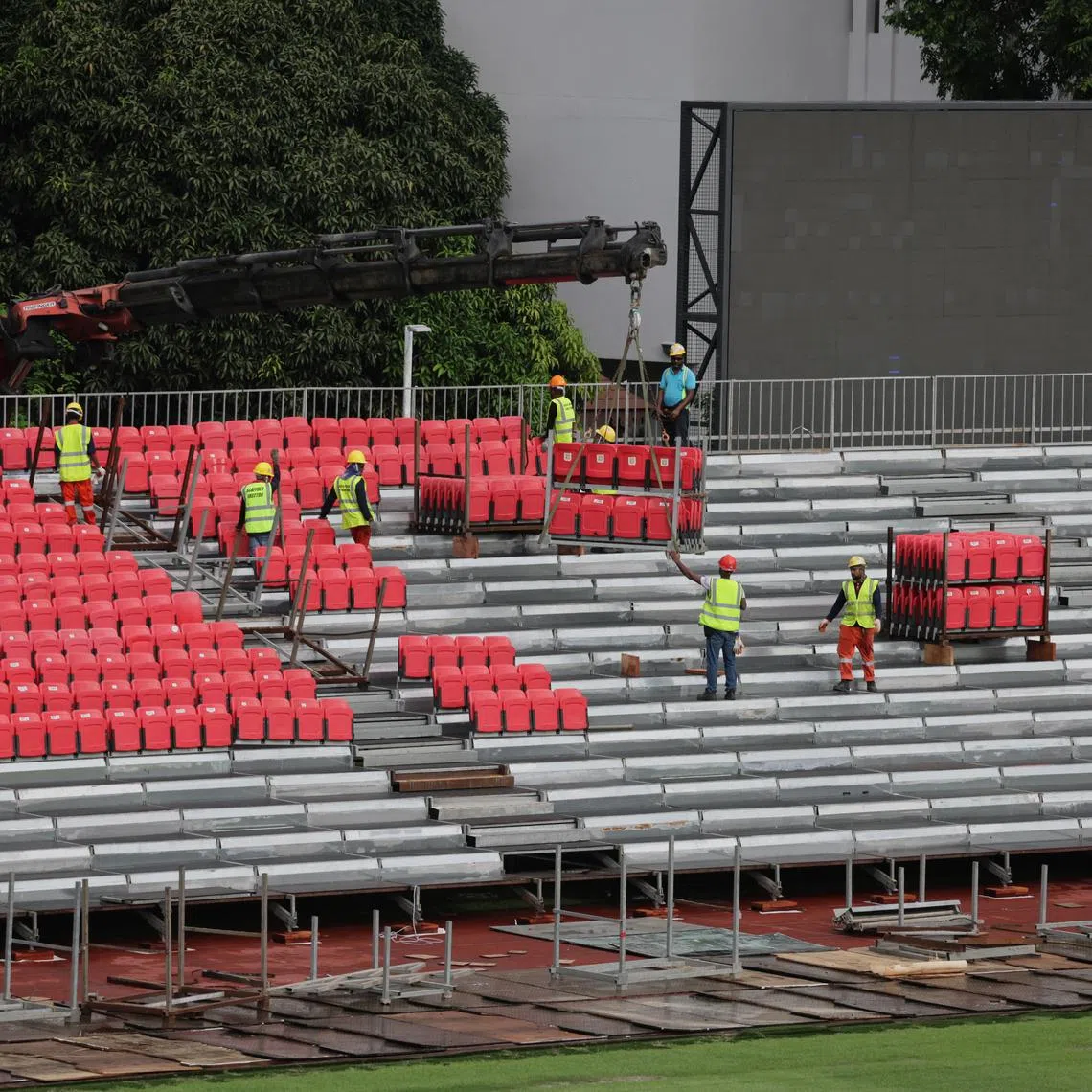 Construction work taking place on May 5 to increase Bishan Stadium’s seating capacity to 10,000 for the Lion City Sailors’ ACL2 final against Sharjah FC on May 18.