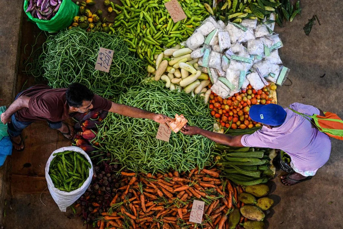A customer buys vegetables at a market in Colombo on March 21, 2023. - Sri Lanka must not allow entrenched corruption to undermine a bailout for its bankrupt economy, the IMF said on March 21, 2023 after signing off on a $3 billion loan for the crisis-hit nation. (Photo by ISHARA S. KODIKARA / AFP)