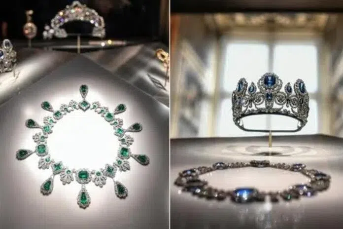 The necklace and earrings of Empress Marie-Louise (left) and the set of jewellery of Queen Marie-Amelie and Queen Hortense are some of the items stolen from the Louvre Musuem.
