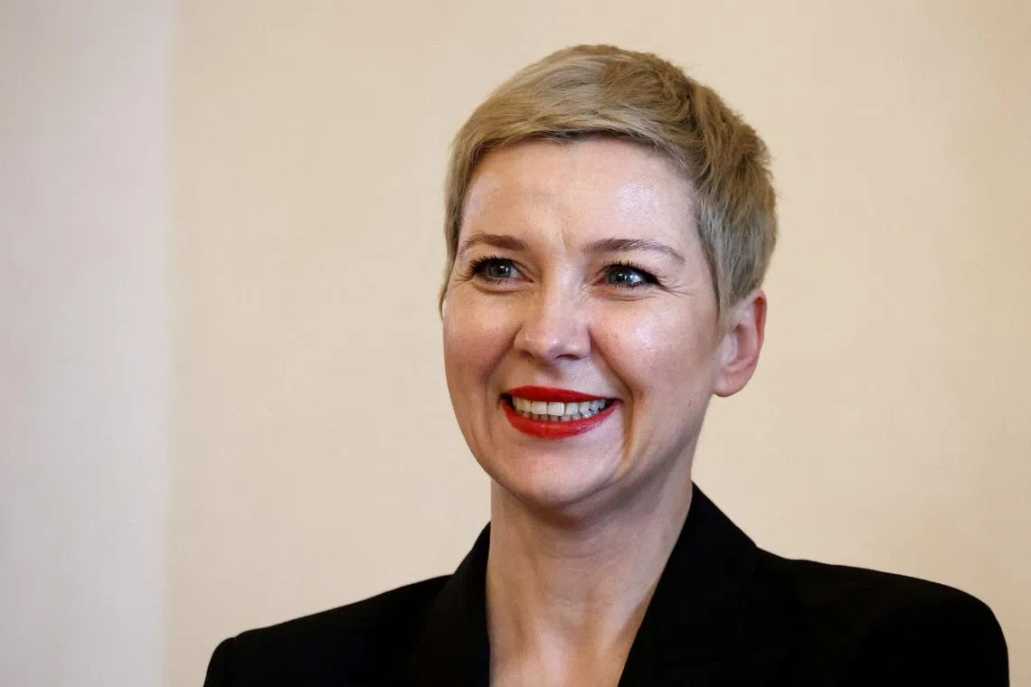 FILE PHOTO: Belarusian opposition leader Maria Kalesnikava attends a meeting with German President Frank-Walter Steinmeier (not pictured), in Berlin, Germany, January 15, 2026. REUTERS/Liesa Johannssen/File Photo