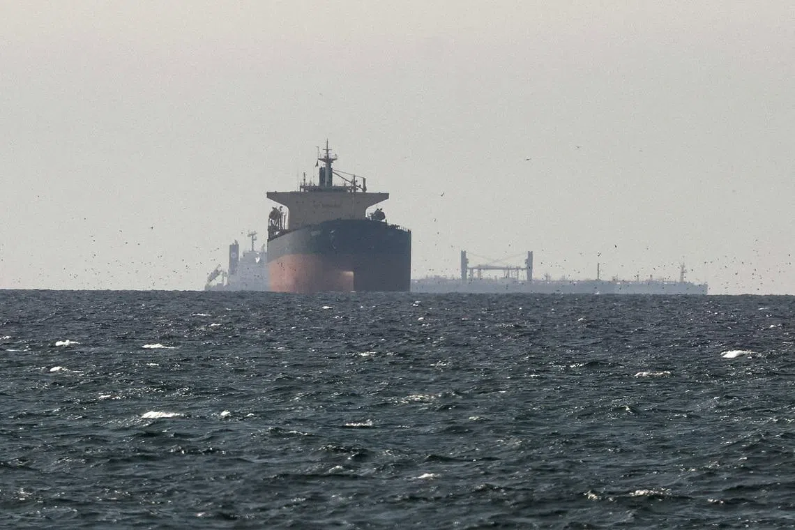 Tankers sail in the Gulf, near the Strait of Hormuz, as seen from northern Ras al-Khaimah, near the border with Oman’s Musandam governance, amid the U.S.-Israeli conflict with Iran, in United Arab Emirates, March 11, 2026. REUTERS/Stringer