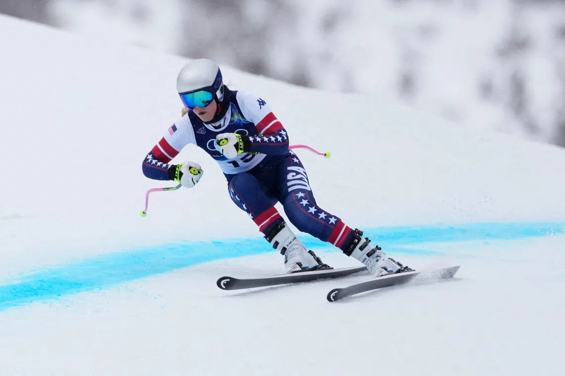 FILE PHOTO: Milano Cortina 2026 Olympics - Alpine Skiing - Women's Downhill 3rd Official Training - Tofane Alpine Skiing Centre, Belluno, Italy - February 07, 2026. Lindsey Vonn of United States in action REUTERS/Aleksandra Szmigiel/File Photo