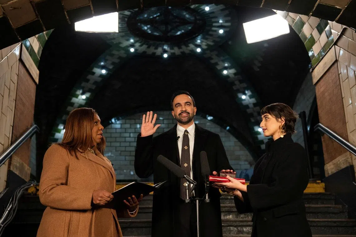 Mr Zohran Mamdani was sworn in as the first Muslim mayor of New York City at Old City Hall Station.