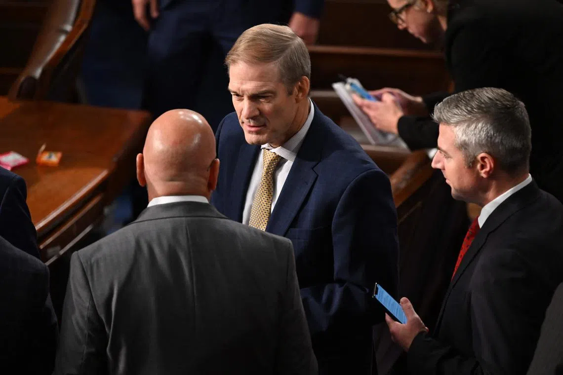 Representative Jim Jordan, Republican of Ohio, stands in the House Chamber at the US Capitol in Washington, DC, on October 17, 2023. US lawmakers rejected hard-line conservative Jim Jordan's bid for speaker of the US House of Representatives in the first round of voting Tuesday, entrenching a stalemate that has paralyzed Washington for two weeks. (Photo by SAUL LOEB / AFP)