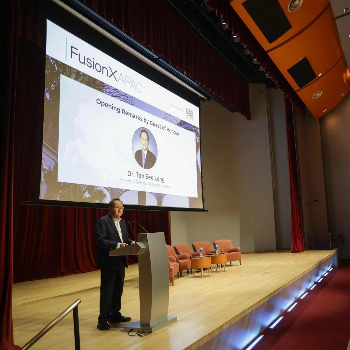 Minister for Energy, Trade and Industry (Energy and Industry) Tan See Leng speaking at the opening of FusionX:APAC on Oct 1.