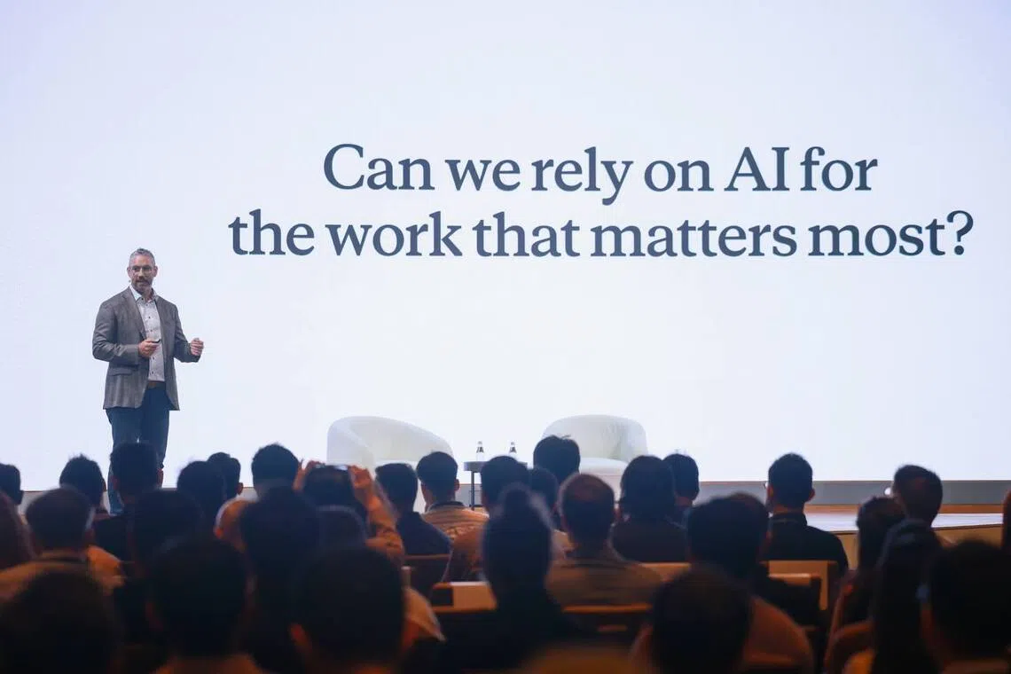 Anthropic’s ASEAN general manager Dale Finlay speaking at an event at Capella Singapore on Oct 14.